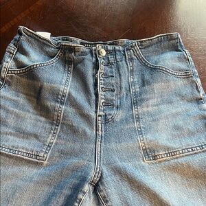 Veronica Beard Crosbie Crop Wide Crop High Rise wash Bright Blue Denim Jeans 30